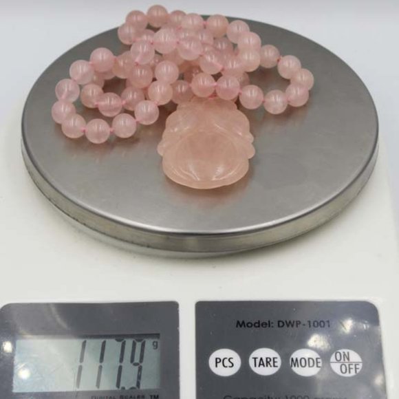 Chinese Jade Bead Necklace With Jade Lotus Flower Pendant - Picture 6 of 7